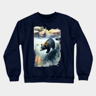 Black Bear Swimming Crewneck Sweatshirt